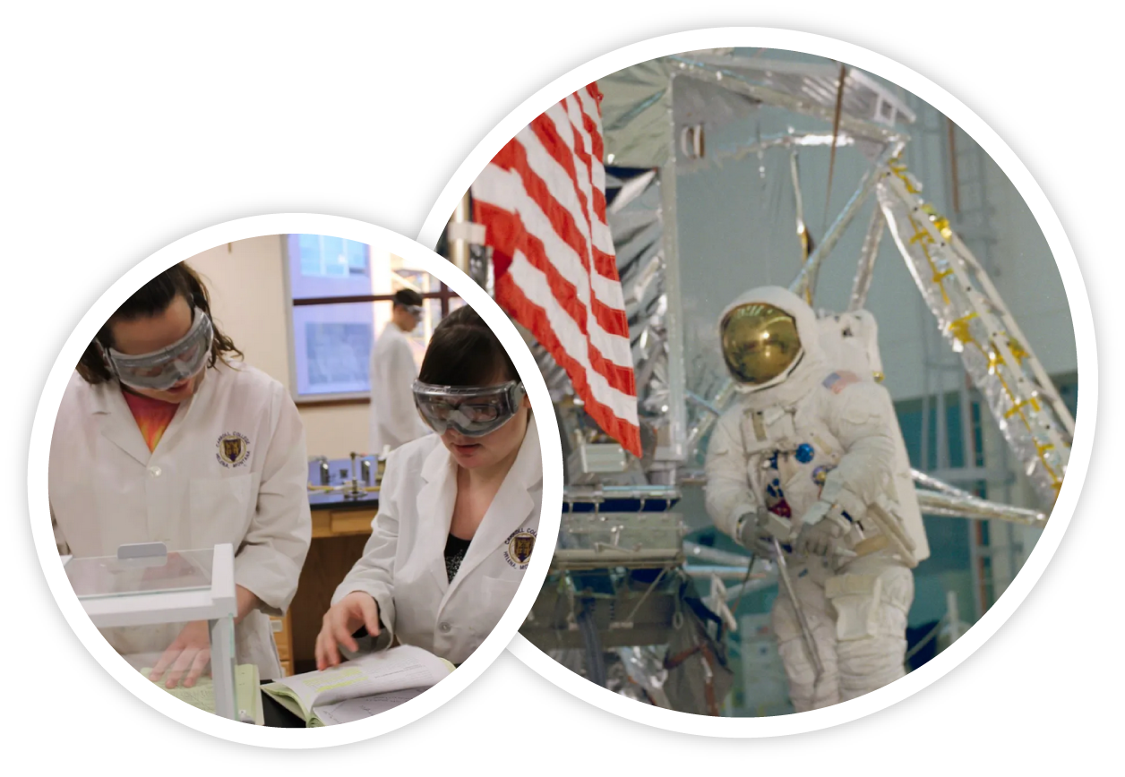 Researchers in lab and astronaut